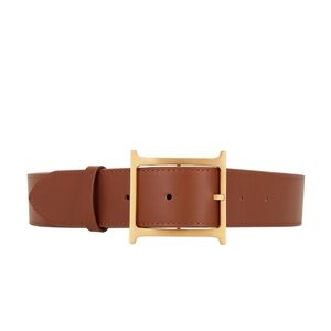 Elegant Brown Leather Belt with Gold Buckle